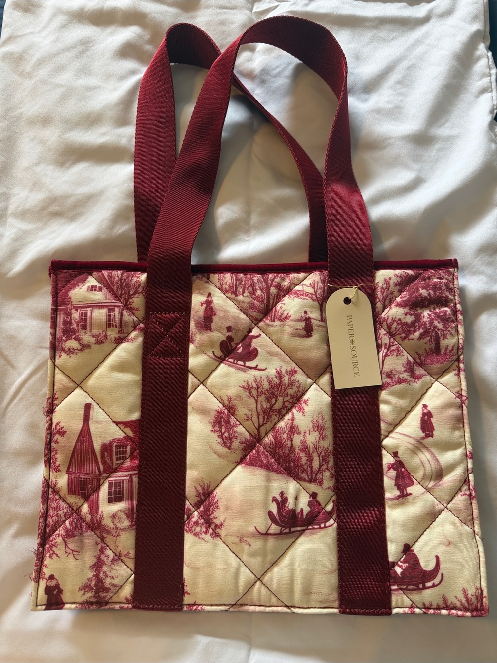 Paper Source Quilted Tote - Burgundy & Cream Toile